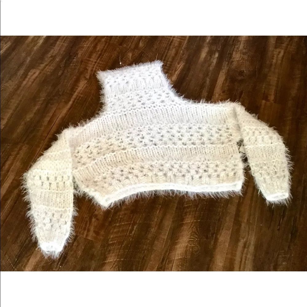 Free People Rustin Inn Boxy Crop Turtleneck Eyelash Mixed Knit Ivory Dove - Picture 5 of 5